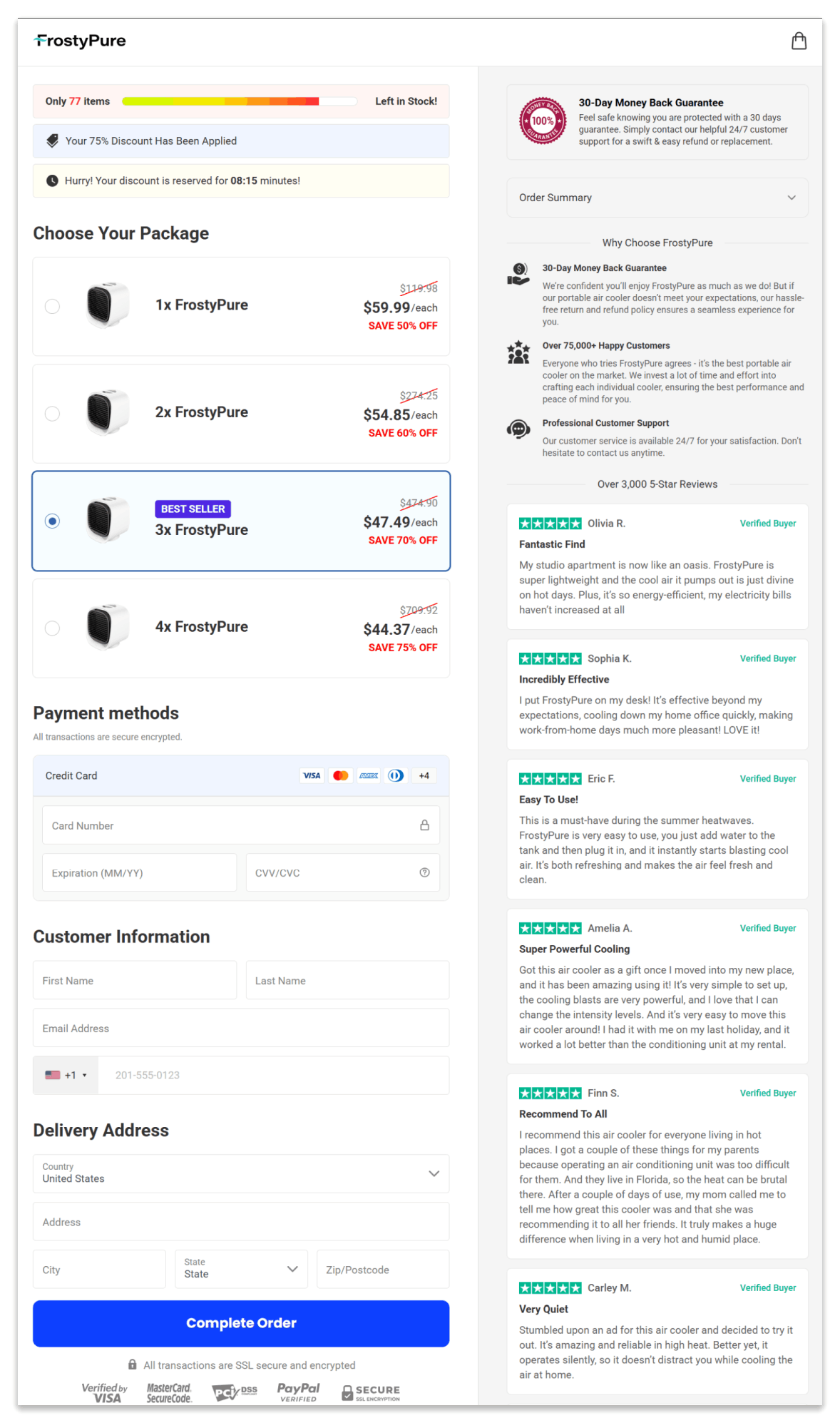 FrostyPure Mini Portable Cooler Secure Checkout Page